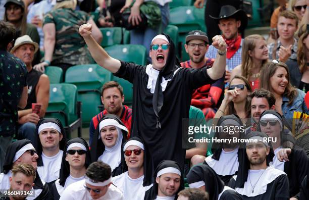 Fans during the HSBC London Sevens at Twickenham Stadium on June 2, 2018 in London, United Kingdom.