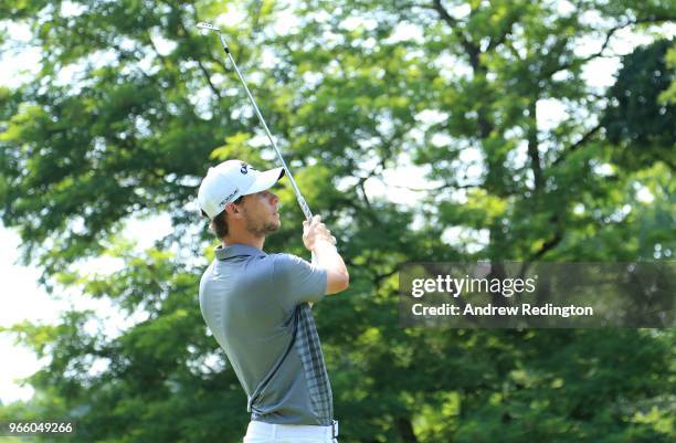 Thomas Pieters of Belgium tees off on the 12th hole during day three of the Italian Open on June 2, 2018 in Brescia, Italy.