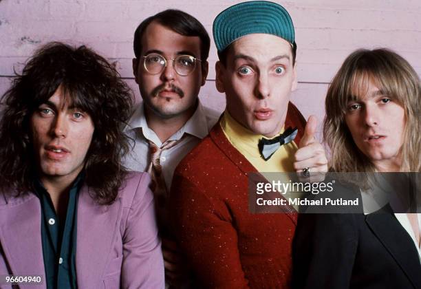 American rock group Cheap Trick, USA, 1977. Left to right: bassist Tom Petersson, drummer Bun E. Carlos, guitarist Rick Nielsen and singer Robin...