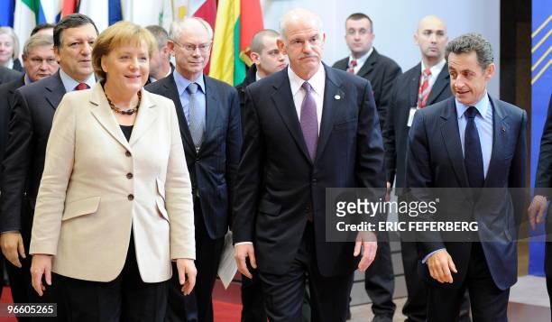 European Commission President Jose Manuel Barroso, German Chancellor Angela Merkel, EU president Herman Van Rompuy, Greek Prime Minister George...