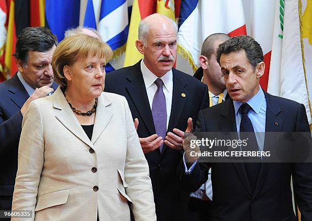 European Commission President Jose Manuel Barroso, German Chancellor Angela Merkel, Greek Prime Minister George Papandreou, French President Nicolas...