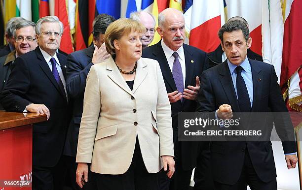 Central Bank President Jean-Claude Trichet, German Chancellor Angela Merkel, Greek Prime Minister George Papandreou, French President Nicolas Sarkozy...