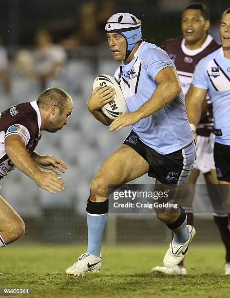 Reece williams of the Sharks during the NRL trial match between the Cronulla Sutherland Sharks and the Manly Warringah Sea Eagles at Toyota Stadium...