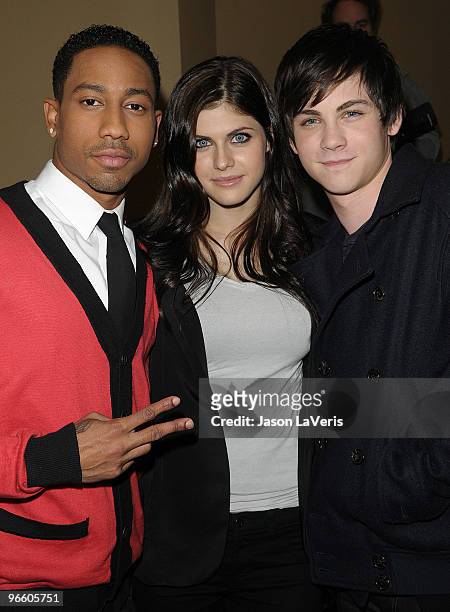 Actors Brandon T. Jackson, Alexandra Daddario and Logan Lerman attend the "Percy Jackson & The Olympians: The Lightning Thief!" cast appearance at...