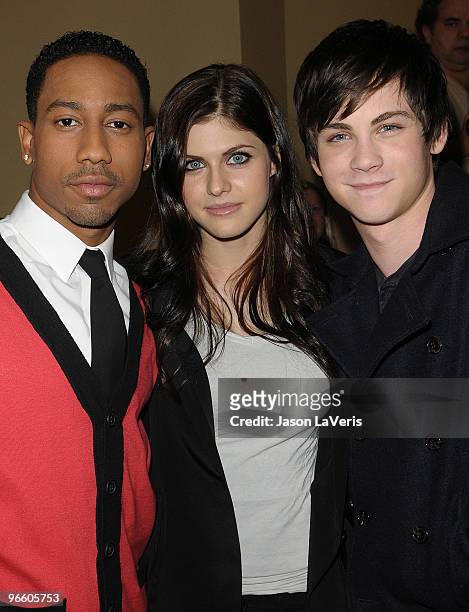 Actors Brandon T. Jackson, Alexandra Daddario and Logan Lerman attend the "Percy Jackson & The Olympians: The Lightning Thief!" cast appearance at...