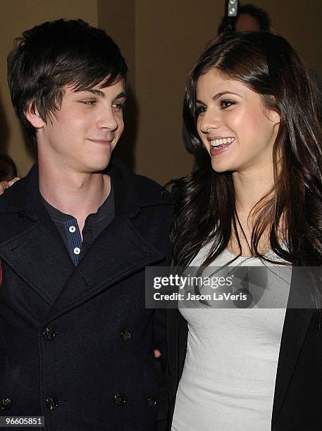 Actor Logan Lerman and actress Alexandra Daddario attend the "Percy Jackson & The Olympians: The Lightning Thief!" cast appearance at Hot Topic on...