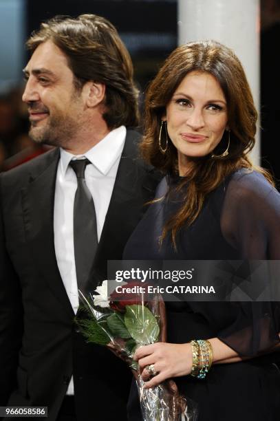 20th 2010. Javier Bardem and Julia Roberts attend the Premiere of the movie 'Eat, Pray, Love' at the 58th Cine Festival de Donostia San Sebastian....