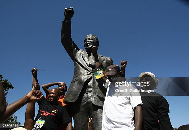 People celebrate the 20th anniversary of Nelson Mandela�s release from prison at Groot Drakenstein, formerly known as Victor Verster, outside Paarl...