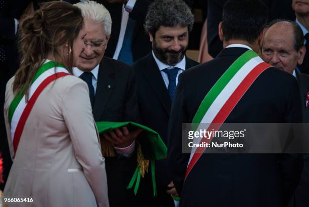 Italy's President Sergio Mattarella and President of the Chamber of Deputies Roberto Fico, attend a ceremony marking the anniversary of the Italian...
