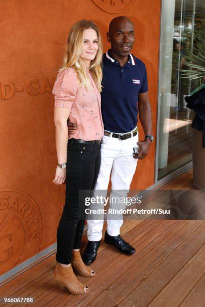 Actors Aurelie Nollet and Lucien Jean-Baptiste attend the 2018 French Open - Day Seven at Roland Garros on June 2, 2018 in Paris, France.