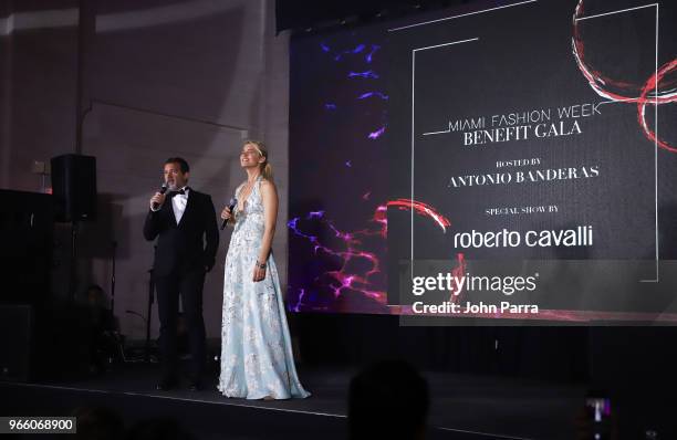 Antonio Banderas and Valeria Mazza are seen at Miami Fashion Week 2018 Benefit Gala - Inside at Alfred I. Dupont Building on June 1, 2018 in Miami,...