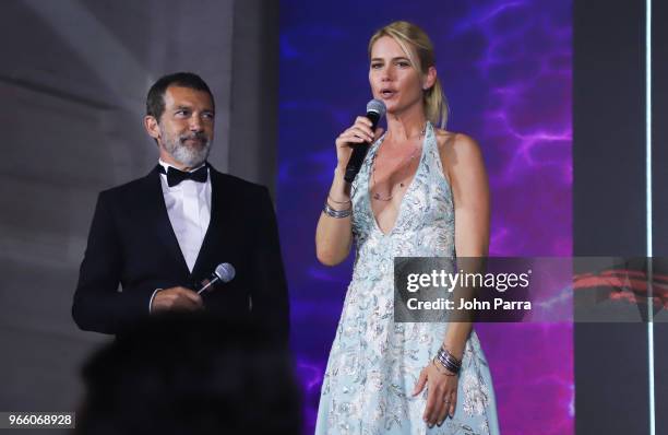 Antonio Banderas and Valeria Mazza are seen at Miami Fashion Week 2018 Benefit Gala - Inside at Alfred I. Dupont Building on June 1, 2018 in Miami,...