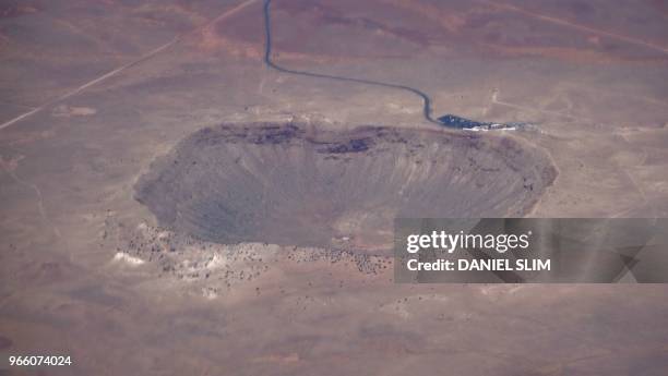 Aerial view of Meteor Crater in Arizona on May 20, 2018.