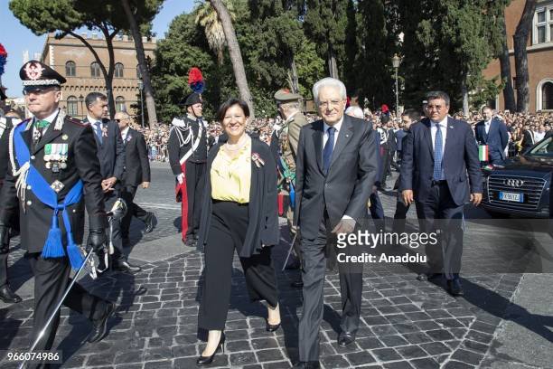 President of Italy Sergio Mattarella and Italian Defense Minister Elisabetta Trenta attend the ceremony to mark the anniversary of the Italian...