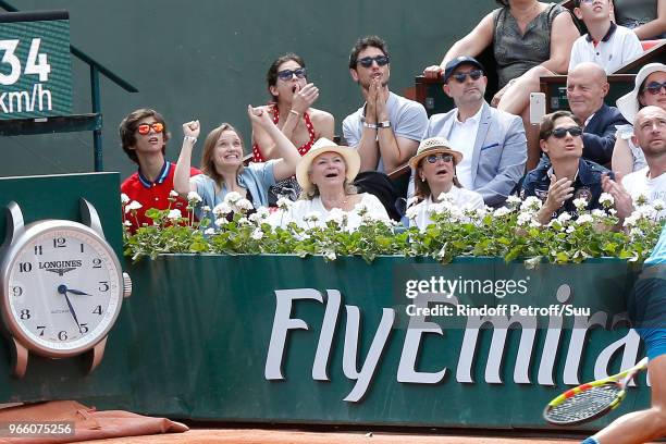 Maiwenn Le Besco, Jeremie Elkaim and Sara Forestier attend the 2018 French Open - Day Seven at Roland Garros on June 2, 2018 in Paris, France.