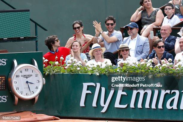 Maiwenn Le Besco, Jeremie Elkaim and Sara Forestier attend the 2018 French Open - Day Seven at Roland Garros on June 2, 2018 in Paris, France.
