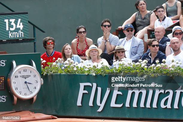 Maiwenn Le Besco, Jeremie Elkaim and Sara Forestier attend the 2018 French Open - Day Seven at Roland Garros on June 2, 2018 in Paris, France.