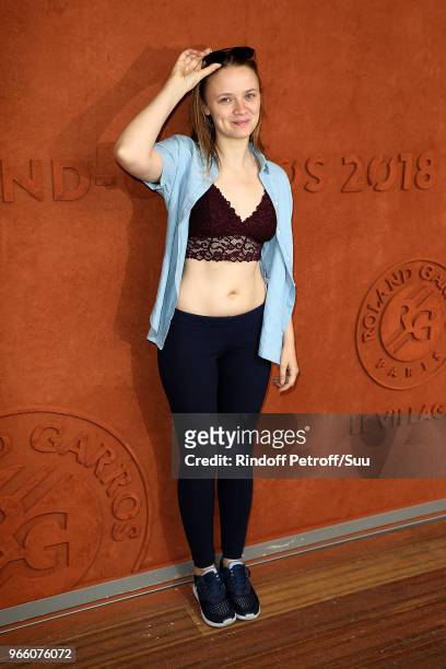 Actress Sarah Forestier attends the 2018 French Open - Day Seven at Roland Garros on June 2, 2018 in Paris, France.
