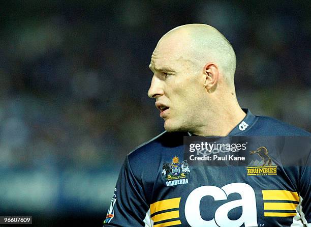 Stirling Mortlock of the Brumbies looks on during the round one Super 14 match between the Western Force and the Brumbies at ME Stadium on February...