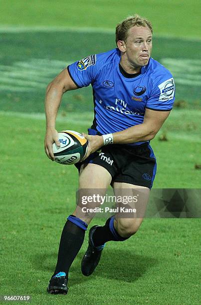 Brett Sheehan of the Force looks for a pass during the round one Super 14 match between the Western Force and the Brumbies at ME Stadium on February...