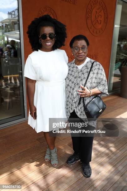Actress Uzo Aduba and her mother Nonyem attends the 2018 French Open - Day Seven at Roland Garros on June 2, 2018 in Paris, France.