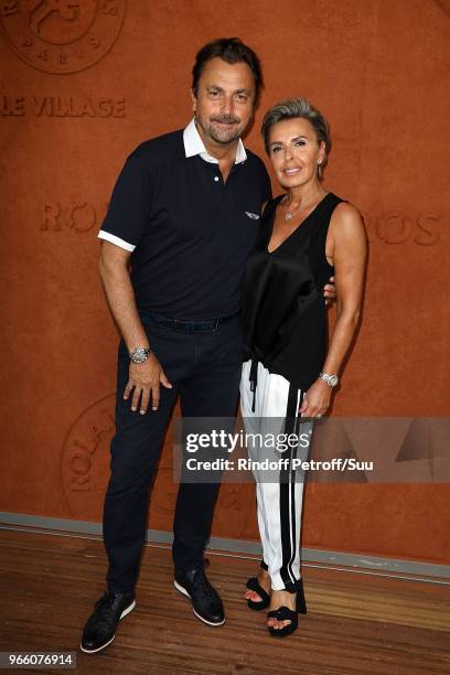 Former tennis champion Henri Leconte and his wife Florentine attend the 2018 French Open - Day Seven at Roland Garros on June 2, 2018 in Paris,...