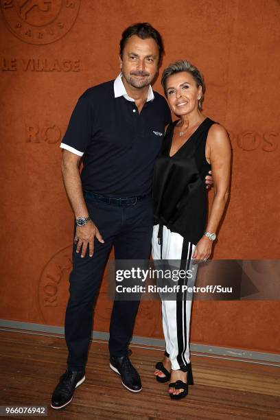 Former tennis champion Henri Leconte and his wife Florentine attend the 2018 French Open - Day Seven at Roland Garros on June 2, 2018 in Paris,...