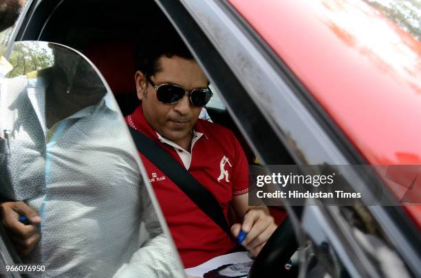 Cricket icon Sachin Tendulkar arrives to inaugurate the initiative Mission Young and fit India, at Savitribai Phule Pune University, on May 21, 2018...