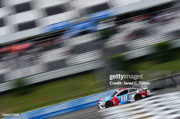 Kyle Busch, driver of the M&M's Red White & Blue Toyota, practices for the Monster Energy NASCAR Cup Series Pocono 400 at Pocono Raceway on June 2,...