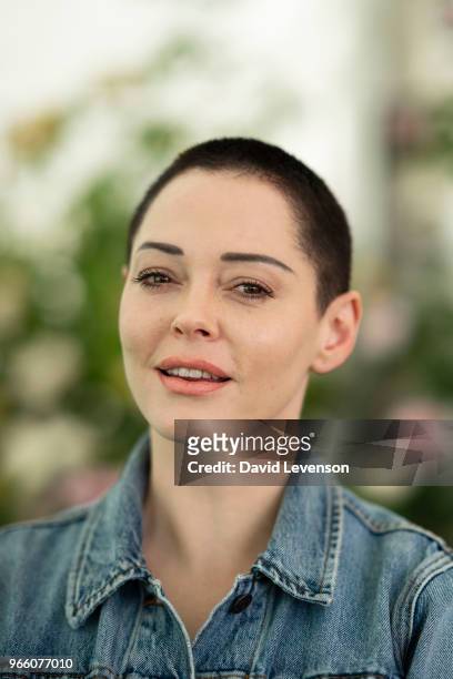 Rose McGowan, film-maker and author of 'Brave', at the Hay Festival on June 2, 2018 in Hay-on-Wye, Wales.