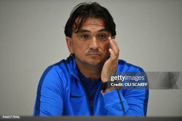 Croatia's manager Zlatko Dalic attends a press conference at Anfield stadium in Liverpool on June 2 ahead their International friendly football match...