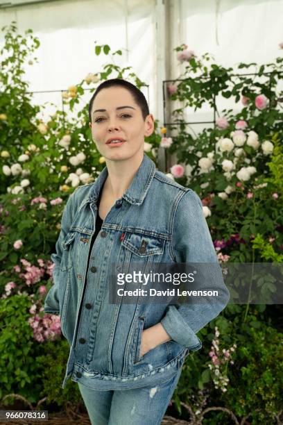 Rose McGowan, film-maker and author of 'Brave', at the Hay Festival on June 2, 2018 in Hay-on-Wye, Wales.