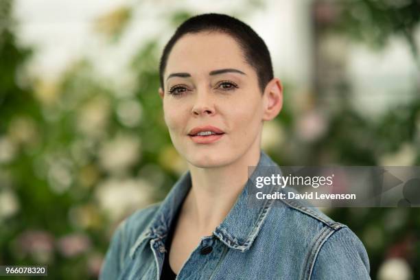 Rose McGowan, film-maker and author of 'Brave', at the Hay Festival on June 2, 2018 in Hay-on-Wye, Wales.