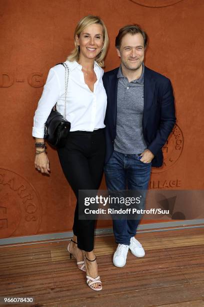 Journalist Laurence Ferrari and her husband viollinist Renaud Capuon attend the 2018 French Open - Day Seven at Roland Garros on June 2, 2018 in...