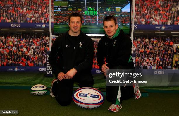 Wales players Matthew Rees and Ian Gough look on during the RBS Rugby challenge at St David's Centre on February 12, 2010 in Cardiff, Wales.