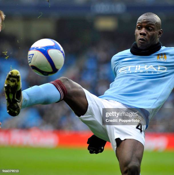 Mario Balotelli of Manchester City in action during the FA Cup sponsored by E.On 4th Round replay match between Manchester City and Notts County at...