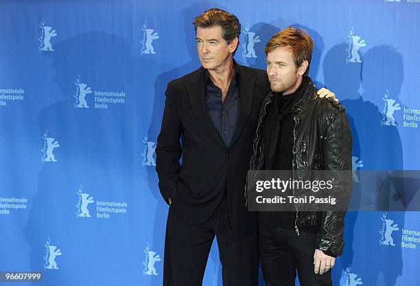 Actors Pierce Brosnan and Ewan McGregor attend the 'Ghost Writer' Photocall during day two of the 60th Berlin International Film Festival at the...