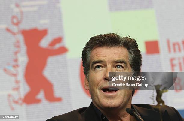 Actor Pierce Brosnan attends the 'Ghost Writer' Press Conference during day two of the 60th Berlin International Film Festival at the Grand Hyatt...