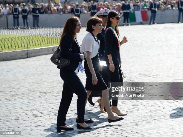 The Mayor of Roma Virginia Raggi during a ceremony marking the anniversary of the Italian Republic , on June 2, 2018 in Rome during the Republic Day...