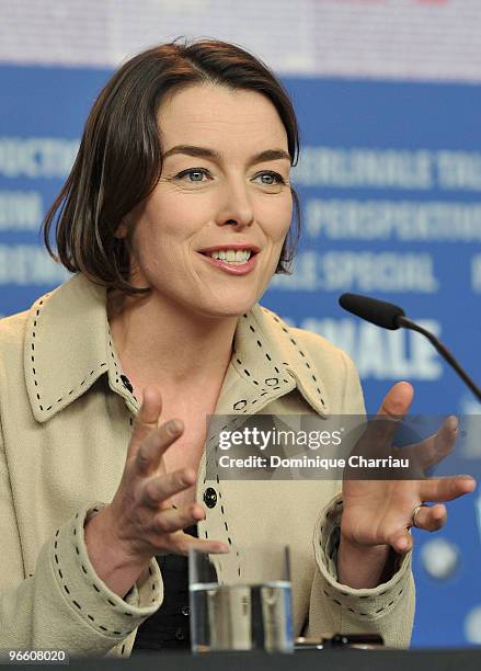Actress Olivia Williams speaks at the 'Ghost Writer' Press Conference during day two of the 60th Berlin International Film Festival at the Grand...