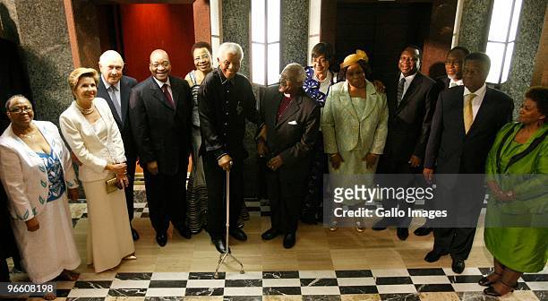 Former president Nelson Mandela with various politicians at the opening of Parliament on February 11, 2010 in Cape Town, South Africa.