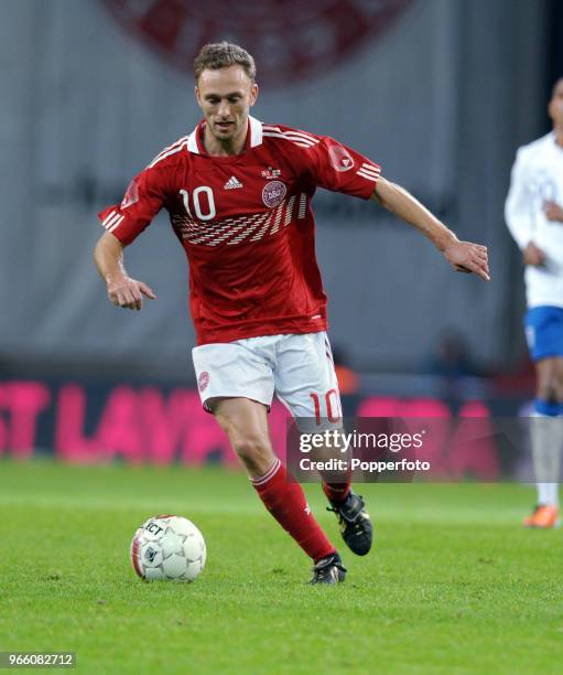 Dennis Rommedahl of Denmark in action during the international friendly match between Denmark and England at Parken Stadium on February 9, 2011 in...