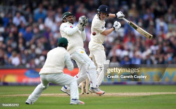 Dominic Bess of England is caught out by Asad Shafiq of Pakistan during day two of the 2nd NatWest Test match between England and Pakistan at...