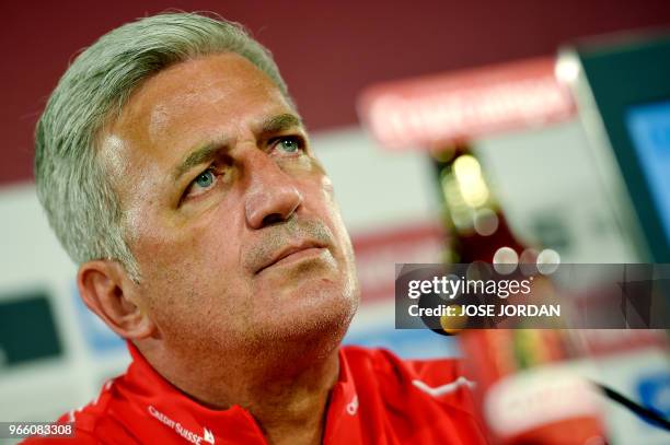 Switzerland's Bosnian-Herzegovinian coach Vladimir Petkovic attends a press conference of Switzerlands's national football team at La Ceramica...