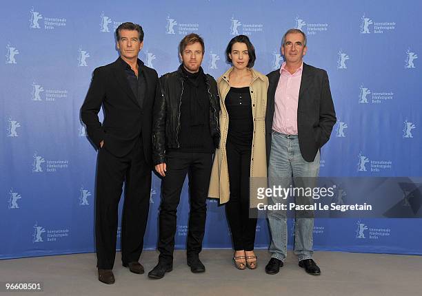 Actors Pierce Brosnan, Ewan McGregor, Olivia Williams and author Robert Harris attend the 'Ghost Writer' Photocall during day two of the 60th Berlin...