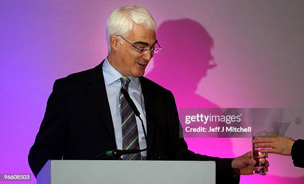 Chancellor of the Exchequer Alistair Darling gives a talk on the economy at the George Hotel on February 12, 2010 in Edinburgh, Scotland. As the UK...