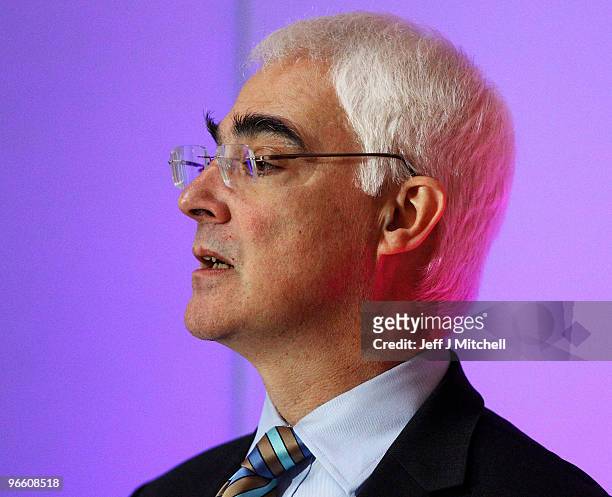 Chancellor of the Exchequer Alistair Darling gives a talk on the economy at the George Hotel on February 12, 2010 in Edinburgh, Scotland. As the UK...