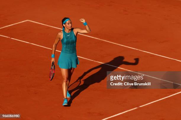 Caroline Garcia of France celebrates victory during her ladies singles third round match against Irina-Camelia Begu of Romania during day seven of...