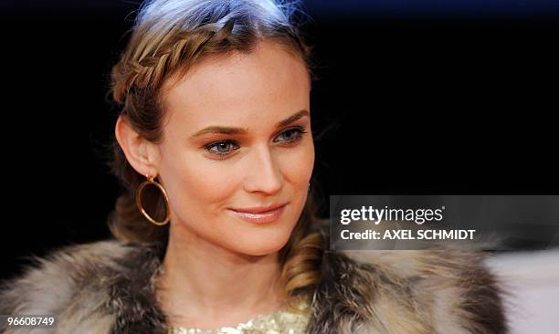 German actress Diane Kruger poses on the red carpet upon arriving for the 45th Goldene Kamera award ceremony in Berlin on January 30 where she...