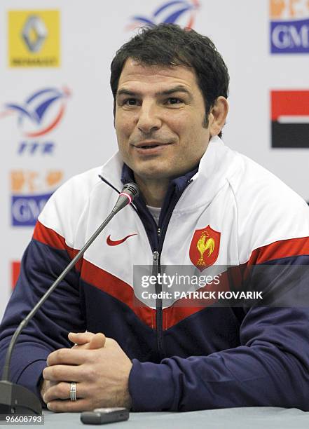 France's rugby union national team head coach Marc Lievremont gives a press conference, on February 10, 2010 in Marcoussis, to announce the team for...